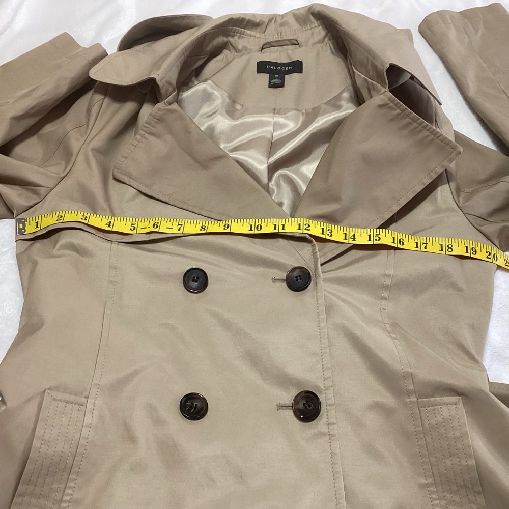 Halogen Double-Breasted Trench Coat M Tan Removable Hood Normcore Transitional - Picture 4 of 7